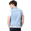Wholesale- Fashion Brand Mens Denim Vests Jackets Men Sleeveless Outerwear Classic Washed Blue Denim Vests Slim Fit Punk Style Cowboy Gilet