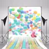 Ballons colorés décors pour la photographie rose jouet ours peinture numérique sol en bois coloré bébé enfants enfants fête d'anniversaire fond