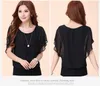 New Womens Tops Fashion Women Summer Chiffon Blouse Plus Size Ruffle Batwing Short Sleeve Casual Shirt Black White Red Blue