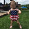 新生児の赤ちゃんの女の子ロンパースのヘッドバンドセット夏のノースリーブアメリカ合衆国国旗幼児ベビー服幼児ジャンプスーツ子供服衣装