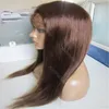 Kolor 4 ludzka peruka włosów jedwab prosta dziewicza Brazylijska włosy medium brązowe pełne koronkowe perukę 9169292