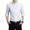 도매 - 최고 품질의 긴 소매 남자 셔츠 슬림 피트니스 솔리드 면화 망 드레스 셔츠 플러스 사이즈 3XL, 4XL, 5XL 11 색 무료 배송