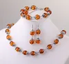 Fashion Tibet Silver Round Amber Pärlor Halsband Armband Örhängen Set med 0,47 "DIY MANUAL Amber Suit