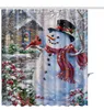 Lavable Rideau De Douche 3D Imprimé Salle De Bains De Noël Bonhomme De Neige Rideau De Douche Avec 12 Crochets Santa Maison Nouvel An Décor 21 Styles