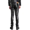 Erkek Pantolon Toptan-Süper Skinny Mens Faux Deri PU Malzeme Siyah Slim Fit Motosiklet Pantolon Erkek P0151