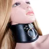 Newest 52 cm Sexy Black PU Leather Necklace Erotic Chastity Neck Collar Fetish Choker Bondage Adult Games Sex Toys q0506