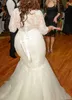 Plus Size Mermaid African Suknie ślubne z 3/4 Rękawy Koronki Top Bride Sukienka Przyciski Powrót Tulle Suknie Ślubne Niestandardowe Vestidos De Novia