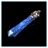 60 * 10mmエジプトの青いラピスラズリ自然石英準貴石6ファセットカット作成ジェンストンシルバーメッキキャップベイルペンダントネックレス