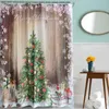 Kerstboom Sneeuwman Santa Claus Ontwerp van Polyester Waterdichte Badkamer Douchegordijnen met 12 Haken 165 * 180cm ZA3893