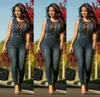 Vente en gros- 2017 Femmes Denim Jumpsuit Ladies Club Night Wear Playsuit Barboteuses Sexy Sans Manches Slim Body Femme Bleu Combinaisons Femmes