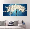 Gerahmtes 3-teiliges Ölgemälde-Set mit blauen und weißen Blumen auf Leinwand, 100 % handgemalt, für Zuhause, Wohnzimmer, Dekoration, Bilder, Wandkunst, MF18