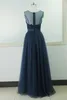 Sheer Neck Lace Applique Evening Gowns Cheap Tulle Navy Blue Lace Prom Party Dress For Weddings Guest A-line Sexy Long Real Photo Dresses