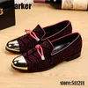 Top-Marke, italienischer Stil, Herren-Schuh, handgefertigt, roter Strassstein, Herren-Loafer, goldene Kappe, Herren-Kleid, flache Schuhe, Luxus-Party-Hochzeitsschuhe