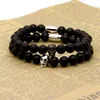Fashion Jewelry Wholesale Micro Pave Black Cz Faceted Mix Colour Skull With 8mm A Grade Black Onyx Stone Beads Tube Men's Bracelets