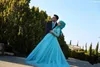 2019 Muslim Wedding Dresses Sky Blue Long Sleeve High Neck Lace Crystal Bridal Gowns Custom Made Plus Size A-Line Wedding Dress