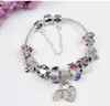925 perles en argent sterling charme coeur perles de verre de Murano double cristal pendentif coeur convient aux bracelets à breloques européens chaîne de sécurité bijoux bricolage