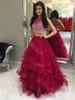 Sparkly Two Piece Prom Dresses Juvel ärmlösa paljetter med pärlor med tiered Tulle Ball Gown Navy Blue Red White Prom Dress Sweet 162556617