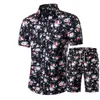 Koszule męskie + zestaw szortów nowy letni w stylu Casual, z nadrukiem koszula hawajska Homme krótki męski strój z nadrukiem komplety garniturów Plus rozmiar