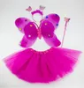 Groothandelvrije verzending, roze groene 4 stks in een set prinses vlindervleugelset kostuum (vleugel, hoofdband, sprookjesstaf en tutu /feestaccessoires