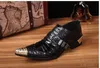 Japoński Styl Moda Buty Mężczyzna Srebrny Metal Spinezony Toe 6,5 cm Szpilki Czarny Biznes, Party I Wedding Formalne Skórzane Buty Mężczyźni, US12
