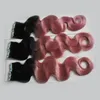 Rey ombre human hair Tape in hair extensions body wave 300g 120pcs/lot #1B / Pink ombre The entire head of hair