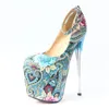 Mulheres Sexy Floral Impresso Bombas Mulheres Partido Sapatos Plataforma Bombas de Casamento Sapatos Stiletto Saltos apontados Vestido Sapatos de Vestido Calçados Altura de Salto 19 cm