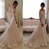 빈티지 인어 컨트리 웨딩 드레스 긴 소매 화이트 Bateau 스윕 열차 공식 레이스 신부 가운 플러스 사이즈 robes de mariée