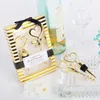 Wholesale-NEW Gold Color Bride and Groom Bottle Stopper and Opener Two Hearts Wine Favor Set Wedding Favor Wedding Souvenirs 6boxes=12pcs