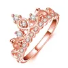 Zircon Crystal Diamond Crown Ring Band Women Rose Gold Finger Rings Bridal Wedding Jewelry Drop Ship
