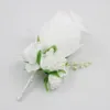 Partihandel-Ivory White Yellow Blue Wedding Flowers Groom Boutonniere Bästa Man Groomsman Pin Brosch Silk Rose Corsage kostym Inredning Tillbehör