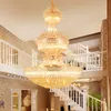 Modern Crystal Chandeliers LED Gold Chandelier Lighting Fixture American European 3 Light Colors Dimmable Long Home Hotel Hanging Lamps