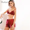 Женские пиджаки Оптовая продажа - MUNLLURE 2021 без рукавов кружева Nightgown шелковый сексуальный бюстгальтерский бюстгальтер Цветочные женские пижамы шорты домашняя одежда женское бельё