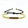 Monili delle donne degli uomini superiori di qualità, branelli di rame di 4mm Black Cz Curved Long Tube Bar Braided Macrame Bracelets