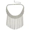 idealway Fashion Women Silver Plated Clear Crystal Statement Long Tassel Beads Necklaces Boho Jewelry