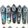 Whole natural crystal smoking pipes Natural Labradorite Point Gem Light Quartz Crystal Wand Hand Carved Smoking Pipes298w