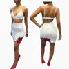 Witte Mode Sexy Tweedelige Jurk Spaghetti Strap Crop Top Bloem Borduurwerk Rok Dames Party Jurken Set