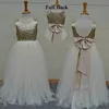 Real Sample High Quality Flower Girls Dresses Sparkly Gold Sequins Kids Long Formal Wedding Party Gowns Sleeveless Open Back Bow Sash