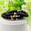 Mode Smycken Partihandel Micro Pave Black Cz Faceted Mix Color Skull med 8mm A Grade Black Onyx Stone Beads Tube Mäns Armband