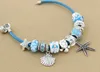 Wholesale- VIOVIA Summer Style Blue Leather Bracelets & Bangles Sea Turtle Star Shell Charm murano glass beads bracelet for women B15180