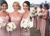 Högkvalitativ Blush Pink Bridesmaid Dress A Line Sheer Neck Chiffon Long Maid of Honor Dress Wedding Guest Gown Custom Made Plus Size