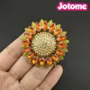 100 unids/lote broches de flores de girasol con parte trasera plana broche de alfiler de flor de cristal de diamantes de imitación amarillo para ramo de boda