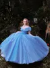 Ball Gown Prom Dresses 2023 Luxury Cenerentola Dress Blu Cap Sleeve Quinceanera Formal Party Gown Evenign Gowns Robe De Soriee217U