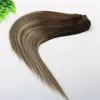 8A 7PCS 120gram Clip In Human Hair Extensions Ombre Brown Human Hair Brunette Shade With Blonde Balayage Highlights