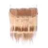 Honey Blonde Brazilian Virgin Human Hair Wefts With Frontal Silky Straight Pure 27 Light Brown Color 13x4 Lace Frontal With 3 Bun8135421