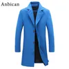 Wholesale- Anbican 2017 Spring New Long Wool Blends Coat Men Brand Design Blue Trench Overcoat Male Pea Coat Plus Size M-5XL