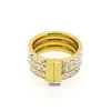 Female Brand Gold Color Zircon Crystal Titanium Stainless Steel Rings For Women Men Wedding Jewelry Three Layers Beauty anillos