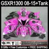 8gifts Para SUZUKI Hayabusa GSXR1300 2008 2009 2010 2011 gloss rosa 14MY87 GSXR-1300 GSX R1300 GSXR 1300 2012 2013 2014 2015 Carenagem preta