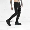 Atacado-novo moda homens vintage buraco casual rasgado jeans preto nightclubs mens hip-hop magro jeans calças magras macho