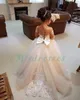 Princess White Pink Flower Girls Dresses For Weddings 2018 LACE Appliced ​​Little Kids Girl First Communion Dress with Bow Pageant 8551284