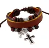 Good A++ Beaded cross leather leather bracelet burst leather bracelet FB057 mix order 20 pieces a lot Charm Bracelets